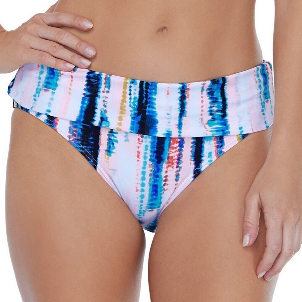 Island Escape Foldover Waist Full Coverage Bikini Swim Bottoms Plus Size 14